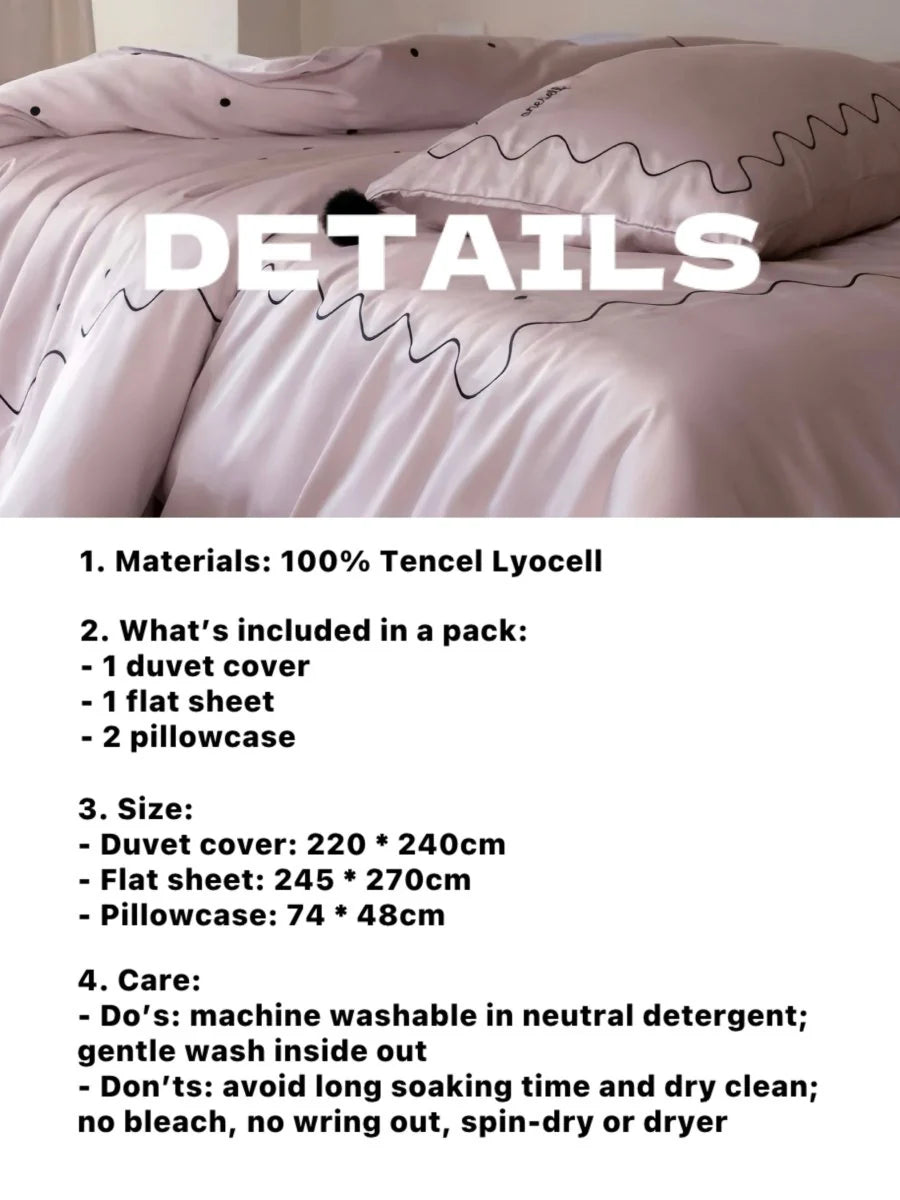 Luxurious Polka Dot Tencel Lyocell Queen Duvet Cover Set - Silky Smooth Elegance