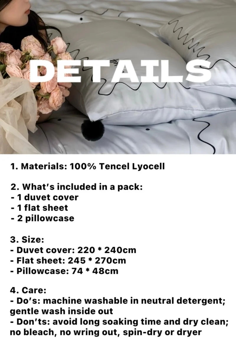 Luxurious Retro Nordic Tencel Lyocell Queen Duvet Cover Set - Silky Smooth Elegance