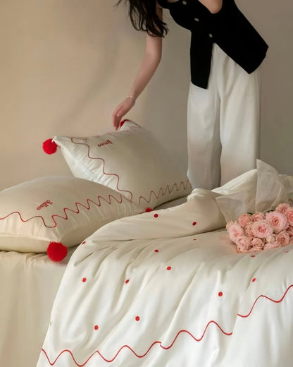 Chic Retro Polka Dot Silky Tencel Lyocell Queen Duvet Cover Set