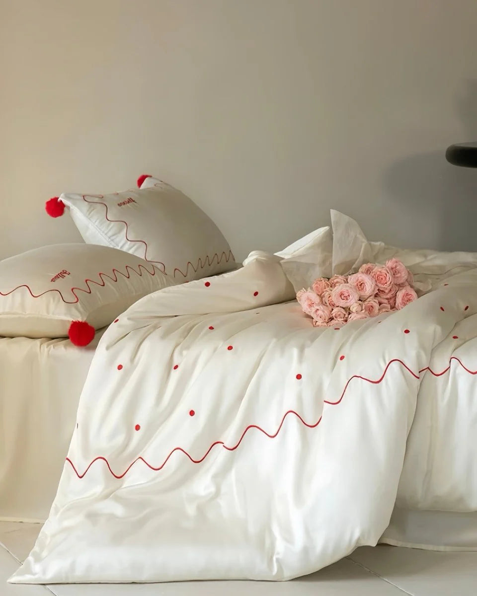 Chic Retro Polka Dot Silky Tencel Lyocell Queen Duvet Cover Set