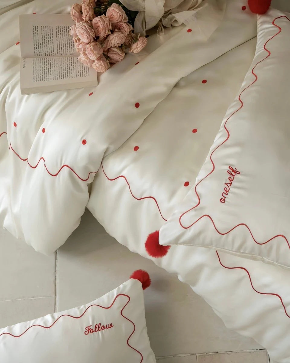 Chic Retro Polka Dot Silky Tencel Lyocell Queen Duvet Cover Set