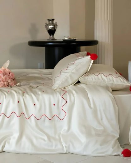 Chic Retro Polka Dot Silky Tencel Lyocell Queen Duvet Cover Set