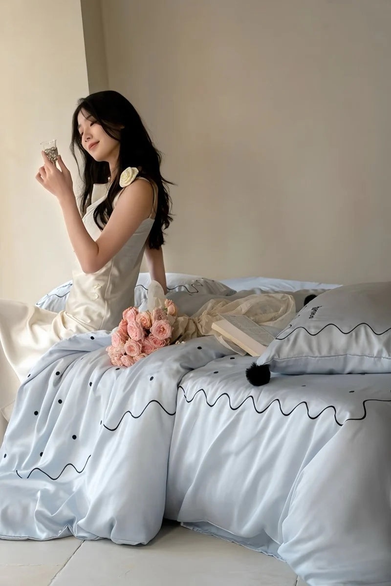 Luxurious Retro Nordic Tencel Lyocell Queen Duvet Cover Set - Silky Smooth Elegance