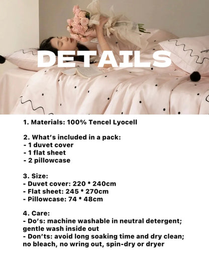 Chic Retro Polka Dot Silky Tencel Lyocell Queen Duvet Cover Set