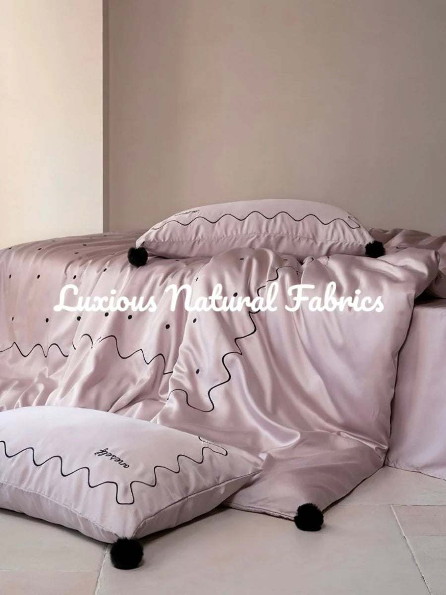 Luxurious Polka Dot Tencel Lyocell Queen Duvet Cover Set - Silky Smooth Elegance