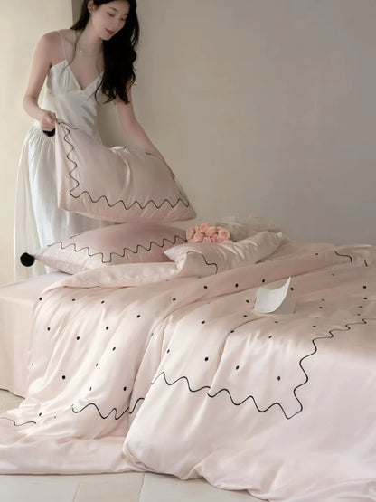 Chic Retro Polka Dot Silky Tencel Lyocell Queen Duvet Cover Set