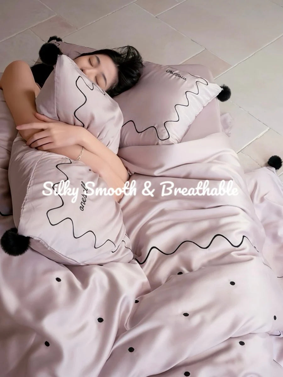 Luxurious Polka Dot Tencel Lyocell Queen Duvet Cover Set - Silky Smooth Elegance