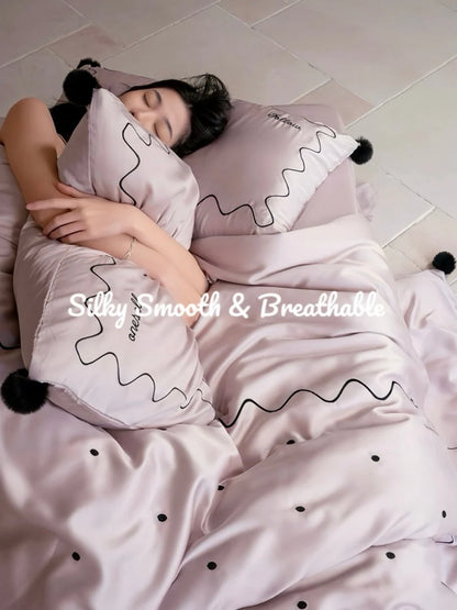 Luxurious Polka Dot Tencel Lyocell Queen Duvet Cover Set - Silky Smooth Elegance