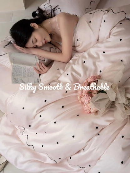 Chic Retro Polka Dot Silky Tencel Lyocell Queen Duvet Cover Set