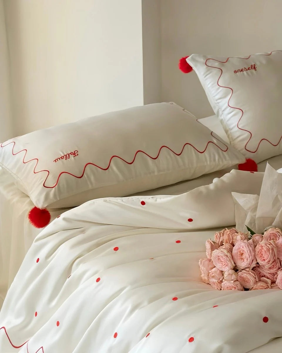 Chic Retro Polka Dot Silky Tencel Lyocell Queen Duvet Cover Set