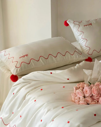 Chic Retro Polka Dot Silky Tencel Lyocell Queen Duvet Cover Set