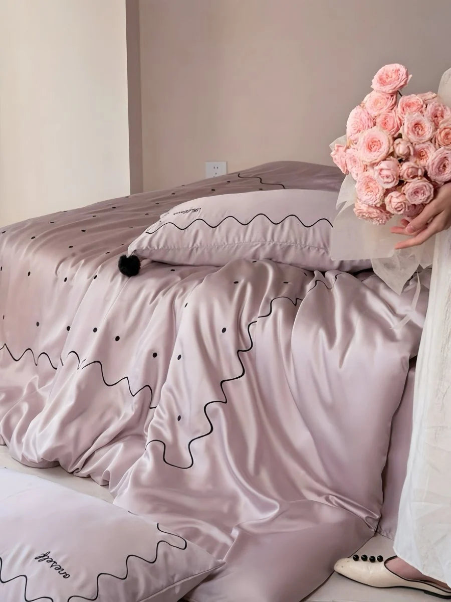 Luxurious Polka Dot Tencel Lyocell Queen Duvet Cover Set - Silky Smooth Elegance