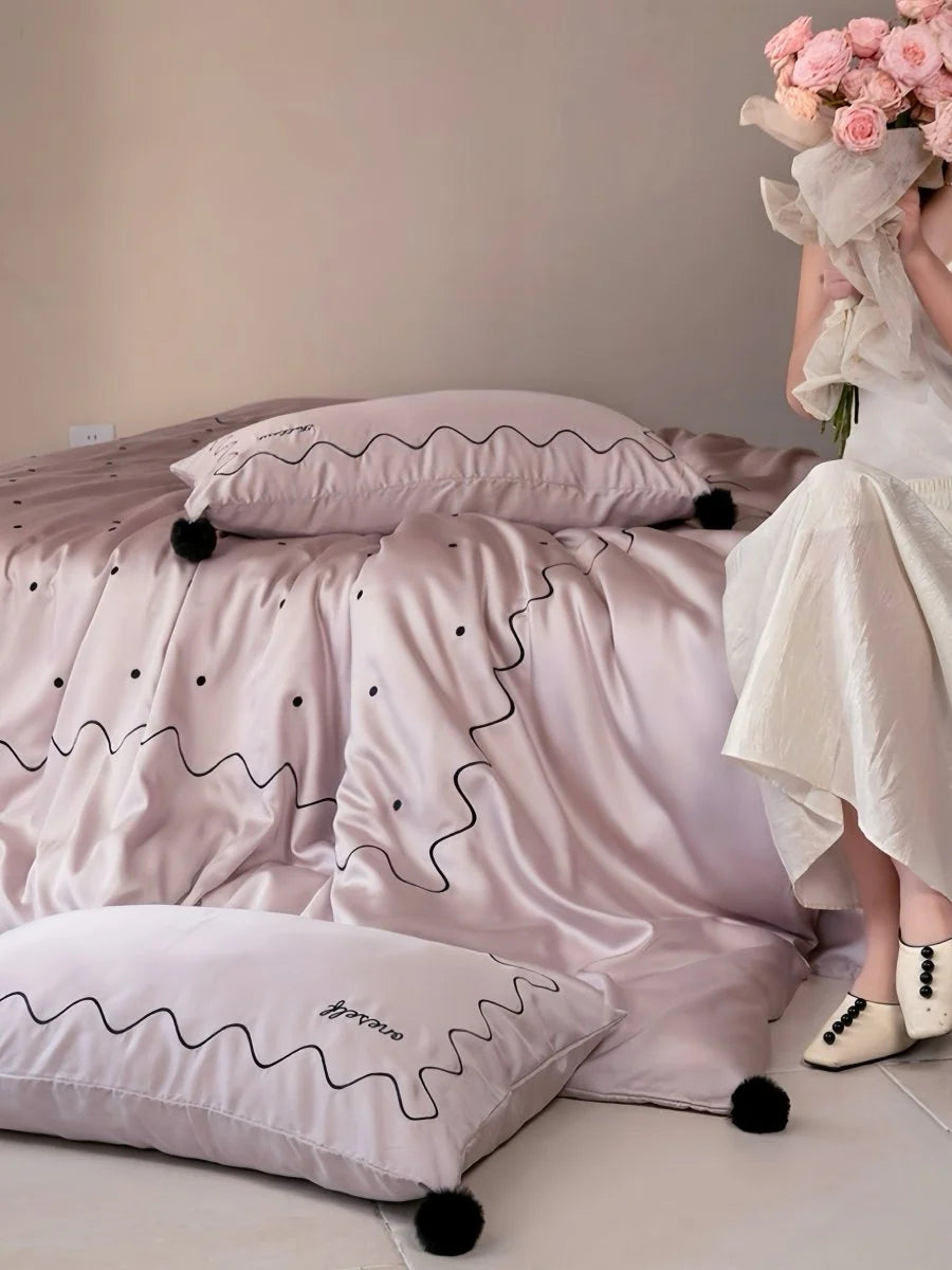 Luxurious Polka Dot Tencel Lyocell Queen Duvet Cover Set - Silky Smooth Elegance