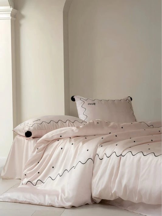 Chic Retro Polka Dot Silky Tencel Lyocell Queen Duvet Cover Set