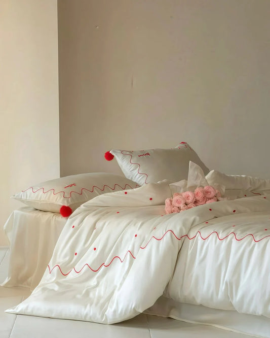 Chic Retro Polka Dot Silky Tencel Lyocell Queen Duvet Cover Set