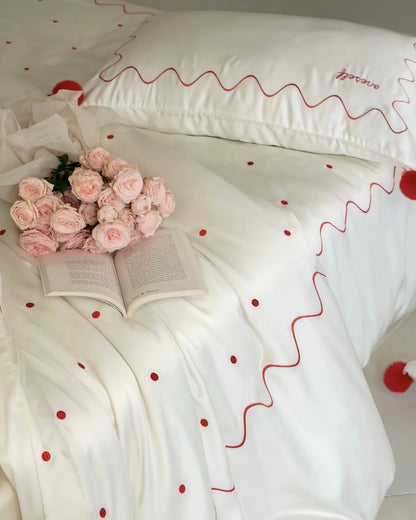 Chic Retro Polka Dot Silky Tencel Lyocell Queen Duvet Cover Set