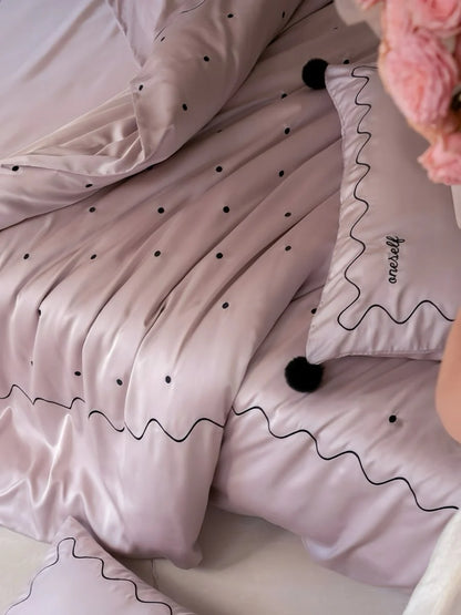 Luxurious Polka Dot Tencel Lyocell Queen Duvet Cover Set - Silky Smooth Elegance