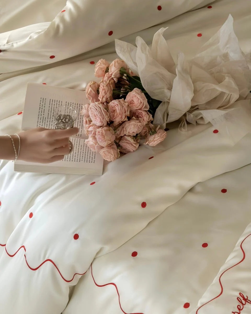 Chic Retro Polka Dot Silky Tencel Lyocell Queen Duvet Cover Set