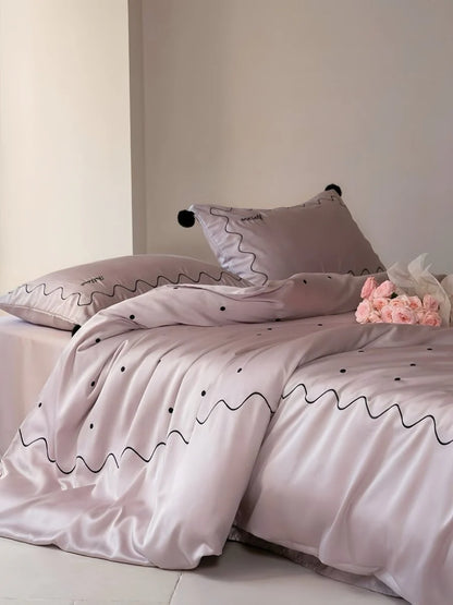 Luxurious Polka Dot Tencel Lyocell Queen Duvet Cover Set - Silky Smooth Elegance