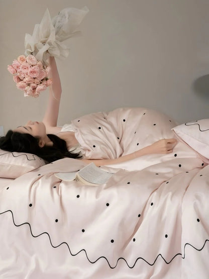Chic Retro Polka Dot Silky Tencel Lyocell Queen Duvet Cover Set