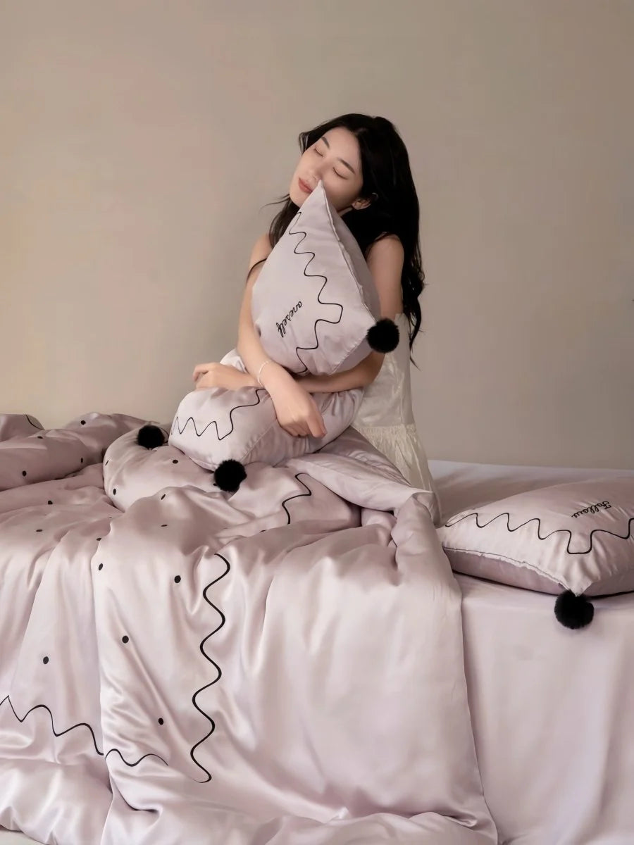 Luxurious Polka Dot Tencel Lyocell Queen Duvet Cover Set - Silky Smooth Elegance
