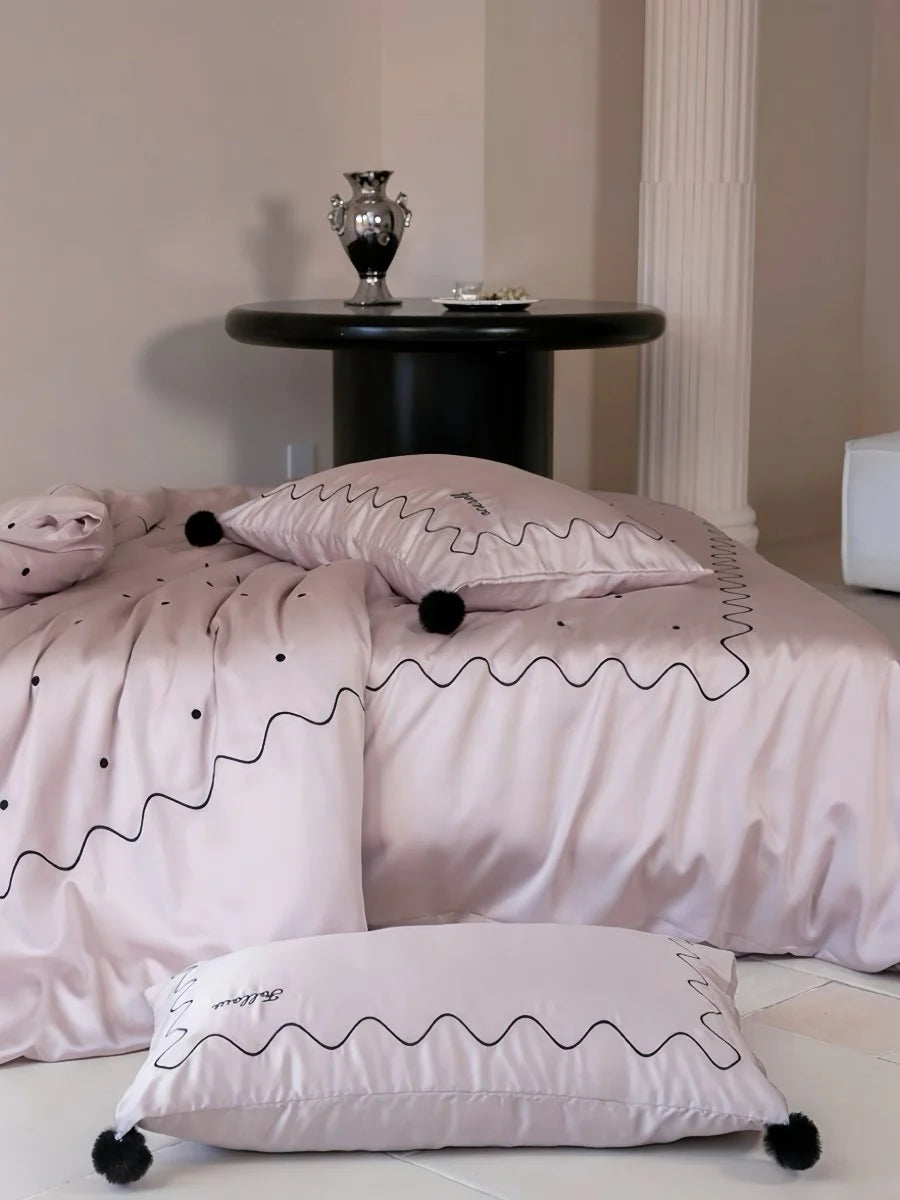 Luxurious Polka Dot Tencel Lyocell Queen Duvet Cover Set - Silky Smooth Elegance